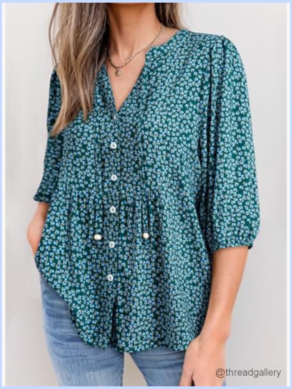 Boho Floral Button Down Peplum Babydoll Blouse Top - Picture 2 of 7